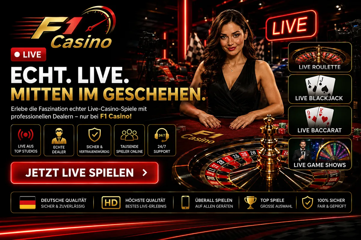 Live Casino bei F1 Casino mit Roulette, Blackjack und Game Shows